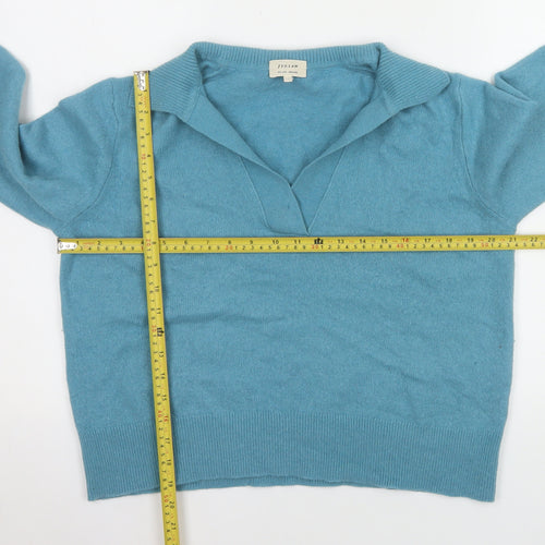 Jigsaw Women's Blue Collared Wool Cashmere Pullover Jumper Size L