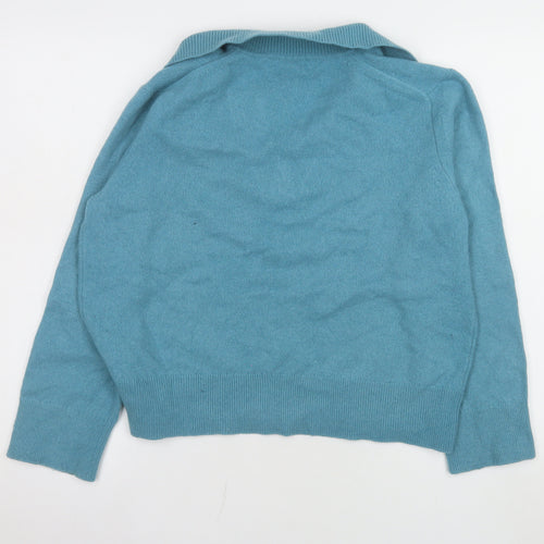 Jigsaw Women's Blue Collared Wool Cashmere Pullover Jumper Size L