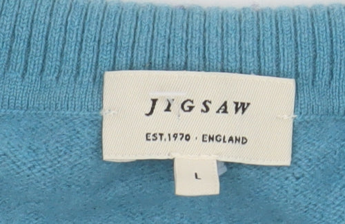 Jigsaw Women's Blue Collared Wool Cashmere Pullover Jumper Size L