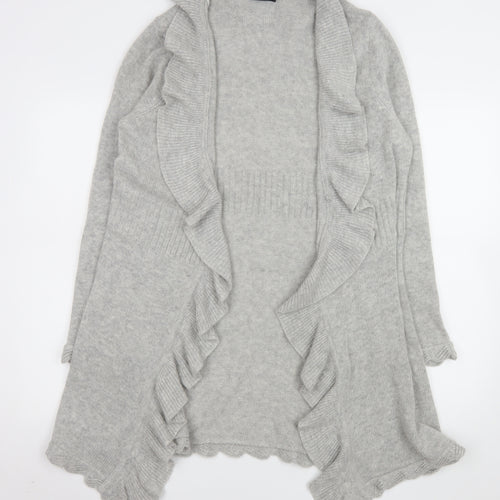 Cynthia Rowley Women’s Grey Ruffle Open Front Knit Cardigan XL