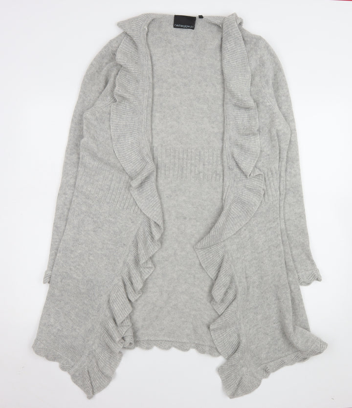 Cynthia Rowley Women’s Grey Ruffle Open Front Knit Cardigan XL