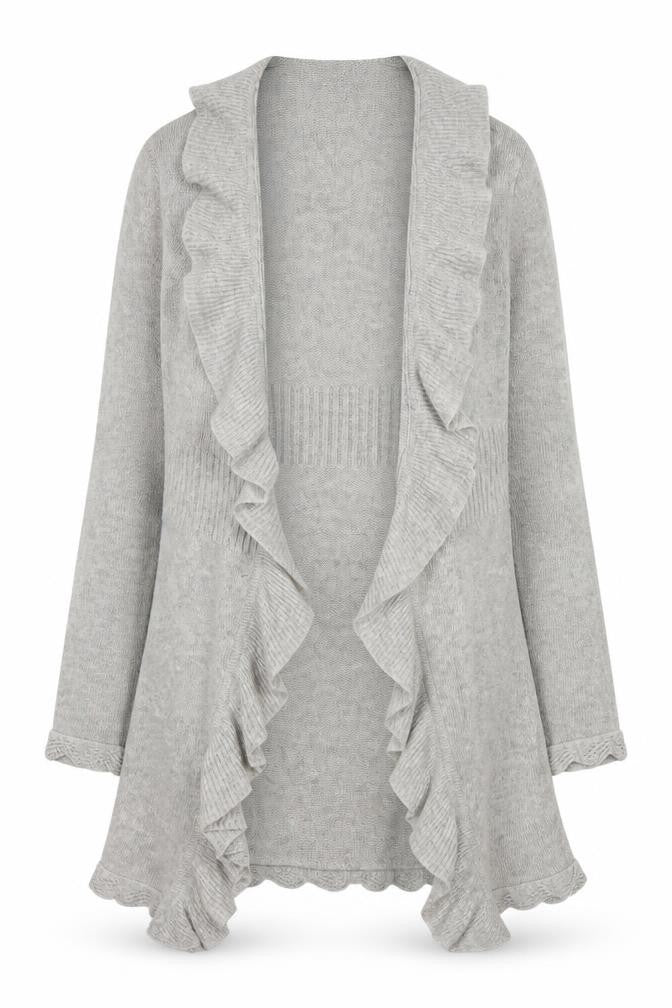 Cynthia Rowley Women’s Grey Ruffle Open Front Knit Cardigan XL