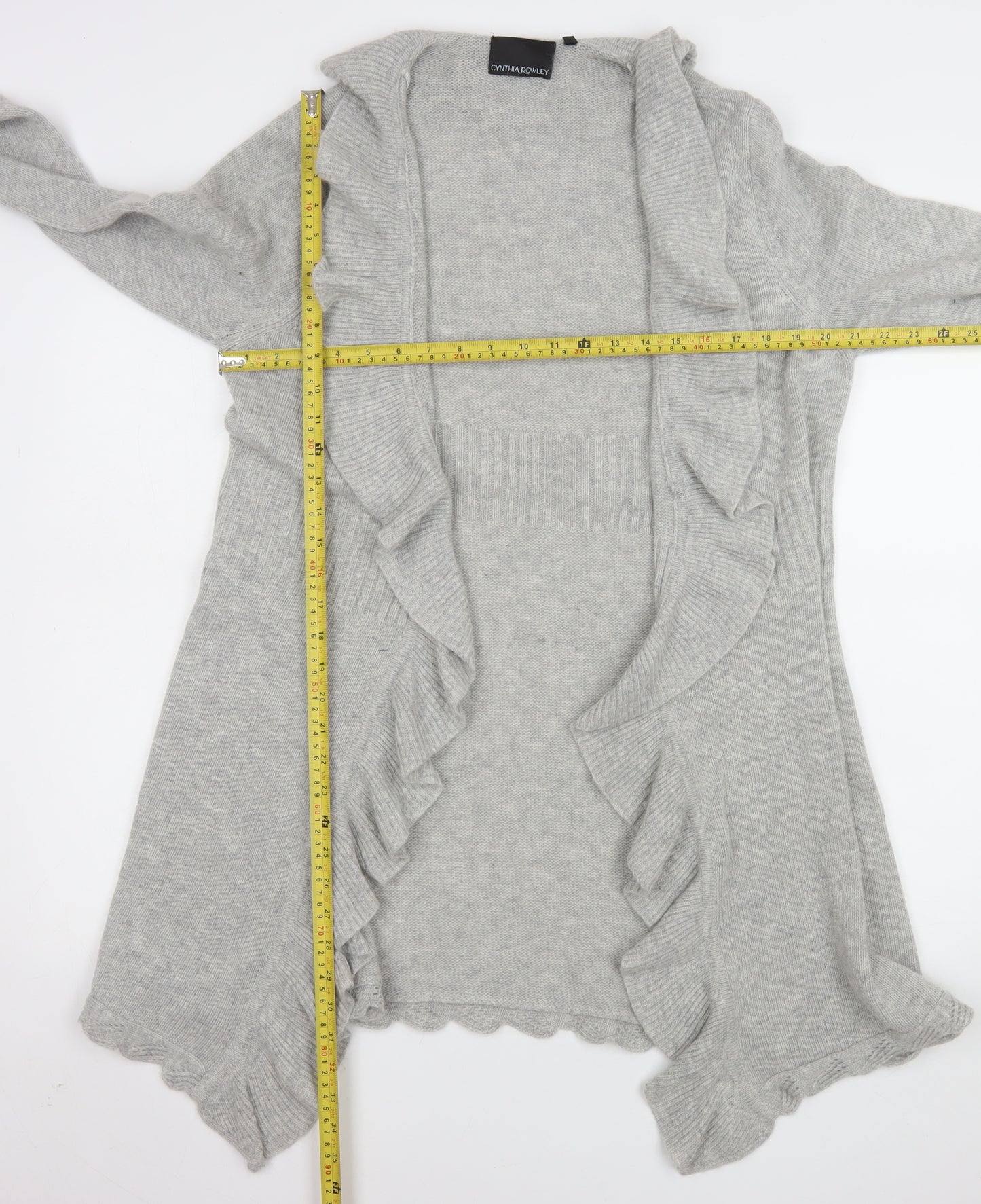 Cynthia Rowley Women’s Grey Ruffle Open Front Knit Cardigan XL