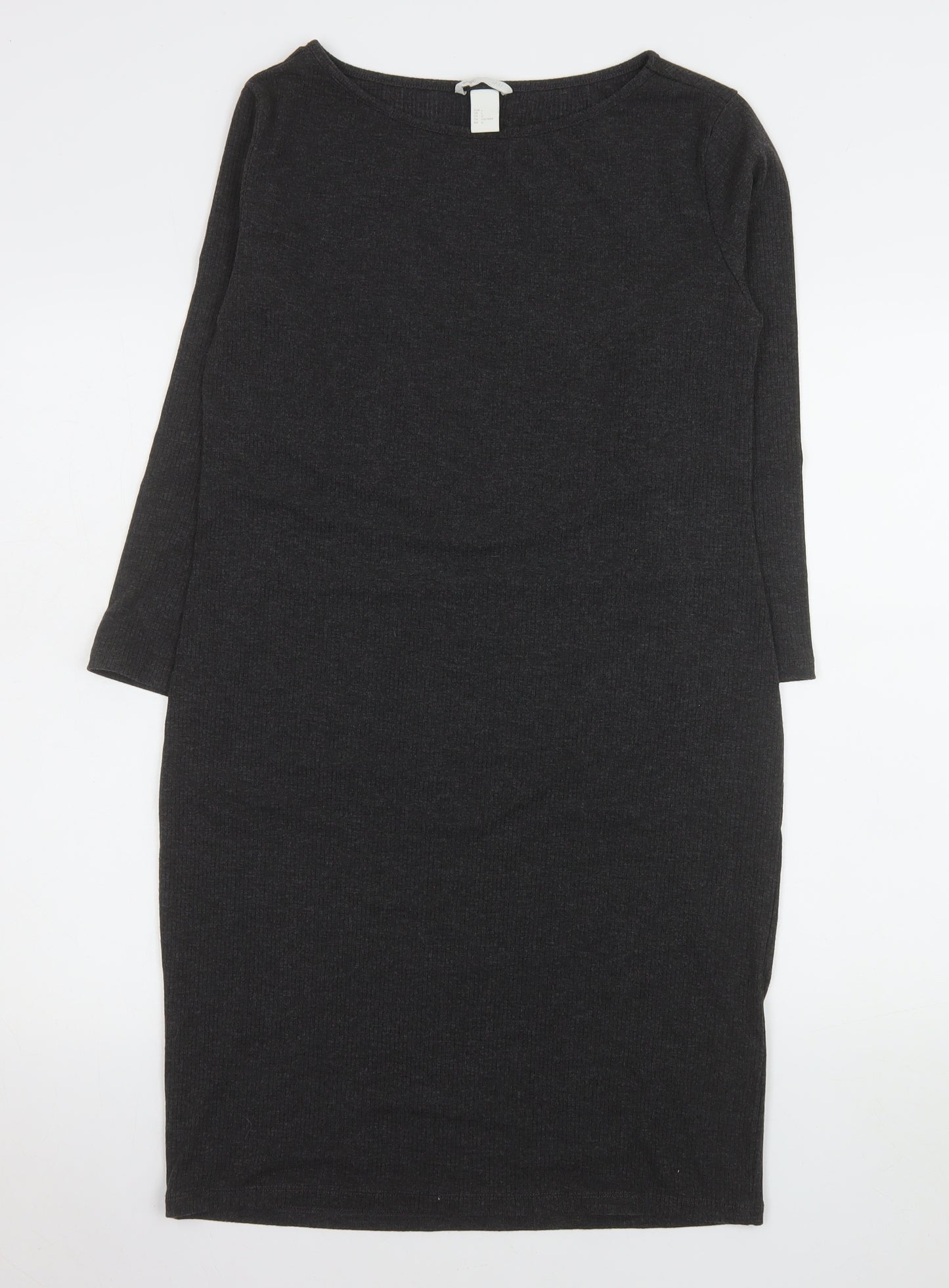 H&M Women’s Black Knit Bodycon Dress Size 14 Long Sleeve