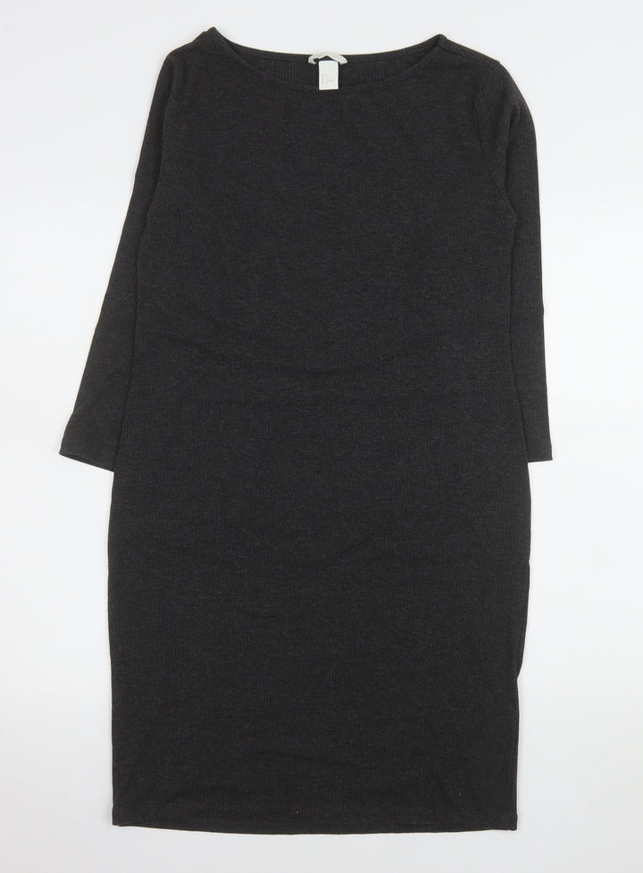 H&M Women’s Black Knit Bodycon Dress Size 14 Long Sleeve