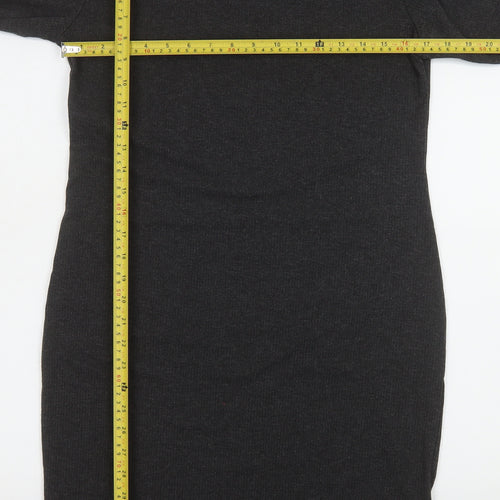 H&M Women’s Black Knit Bodycon Dress Size 14 Long Sleeve