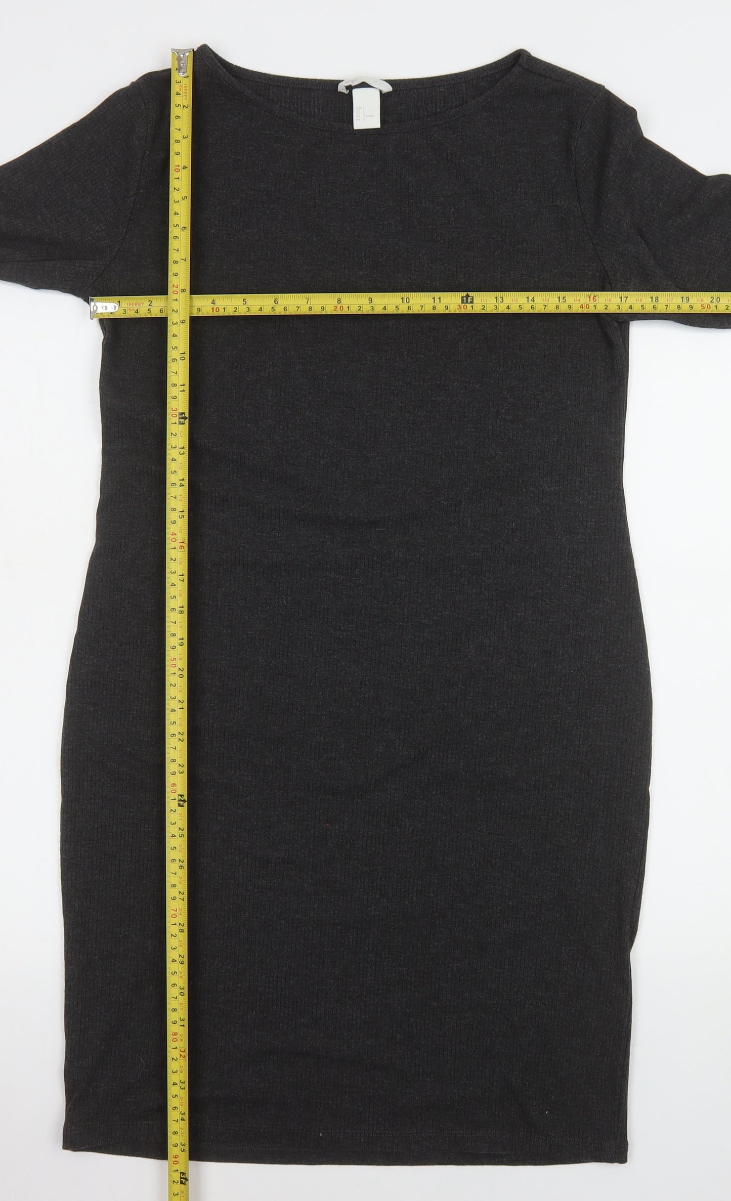 H&M Women’s Black Knit Bodycon Dress Size 14 Long Sleeve