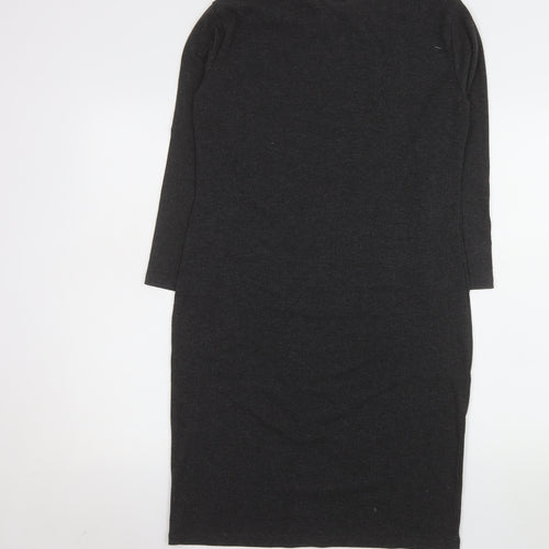 H&M Women’s Black Knit Bodycon Dress Size 14 Long Sleeve