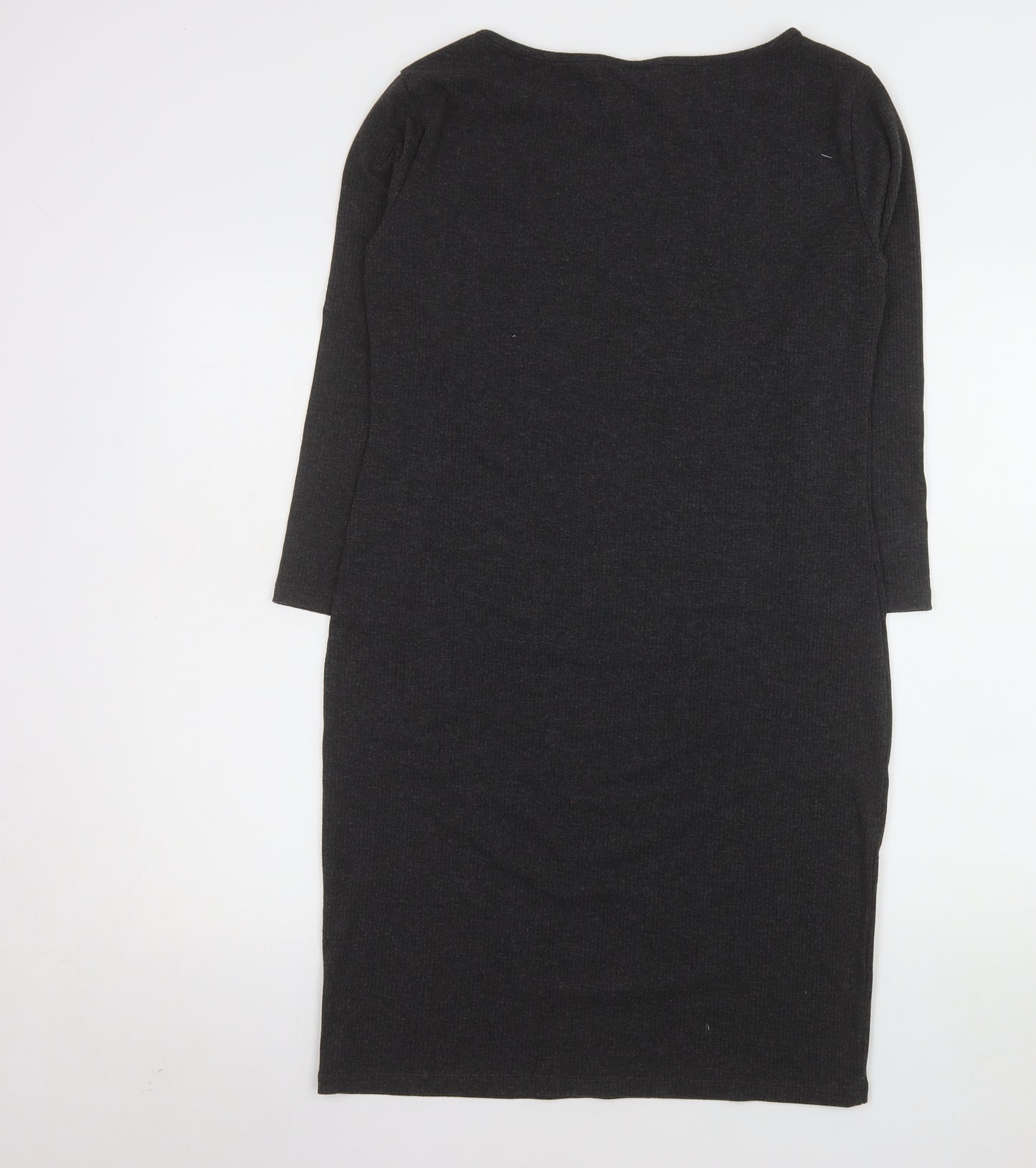 H&M Women’s Black Knit Bodycon Dress Size 14 Long Sleeve