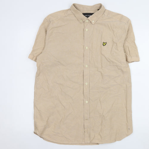 Lyle & Scott Men's Beige XL Short Sleeve Button-Down Cotton Shirt