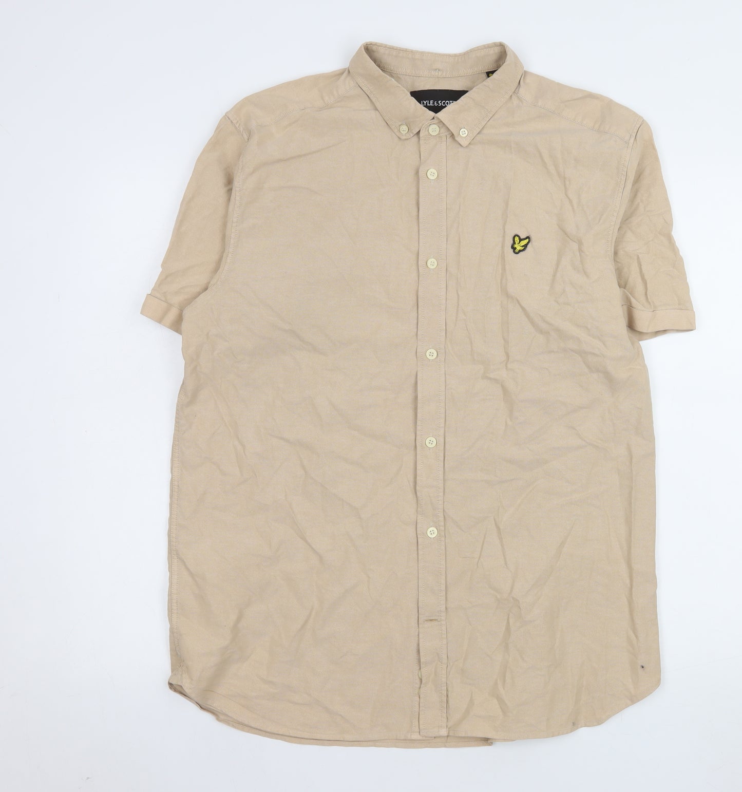 Lyle & Scott Men's Beige XL Short Sleeve Button-Down Cotton Shirt
