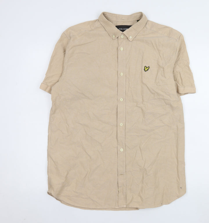Lyle & Scott Men's Beige XL Short Sleeve Button-Down Cotton Shirt