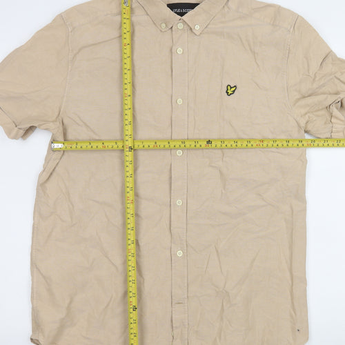 Lyle & Scott Men's Beige XL Short Sleeve Button-Down Cotton Shirt