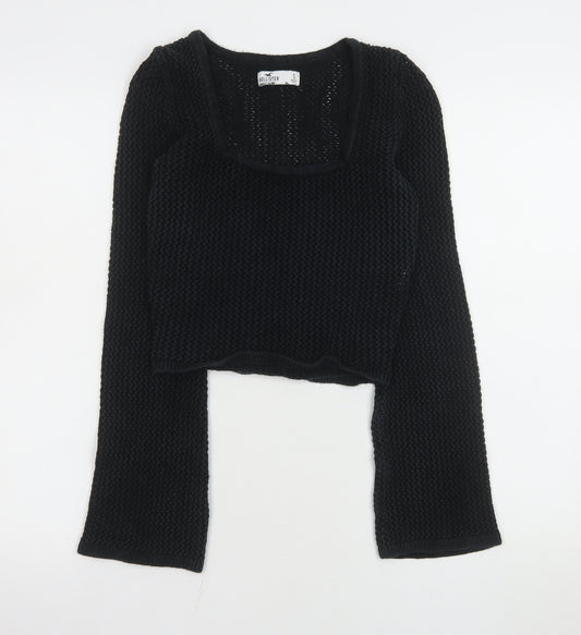 Hollister Women's Black Chunky Knit Long Sleeve Cropped Jumper Size S