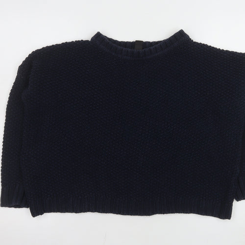 Mango Women Blue Chunky-Knit Crew Neck Long Sleeve Jumper Size 12
