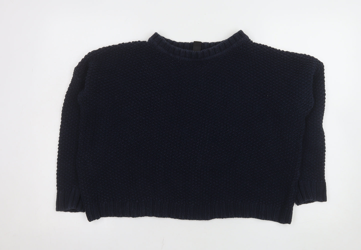 Mango Women Blue Chunky-Knit Crew Neck Long Sleeve Jumper Size 12