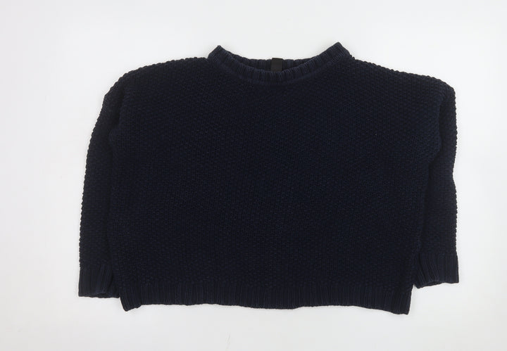 Mango Women Blue Chunky-Knit Crew Neck Long Sleeve Jumper Size 12