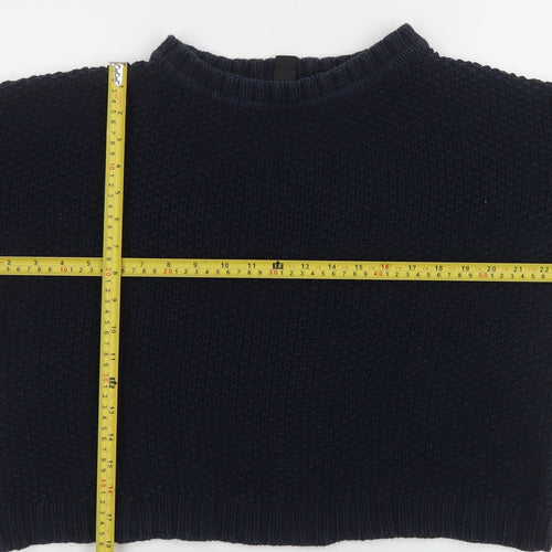Mango Women Blue Chunky-Knit Crew Neck Long Sleeve Jumper Size 12