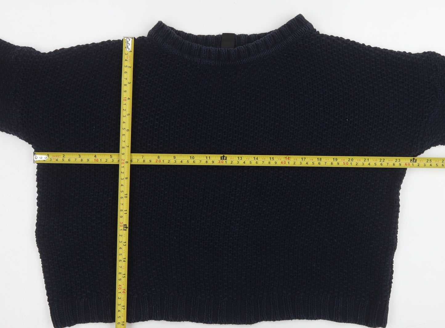 Mango Women Blue Chunky-Knit Crew Neck Long Sleeve Jumper Size 12