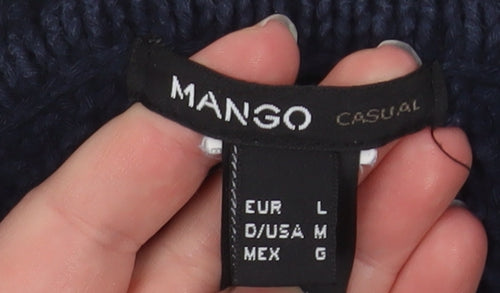 Mango Women Blue Chunky-Knit Crew Neck Long Sleeve Jumper Size 12