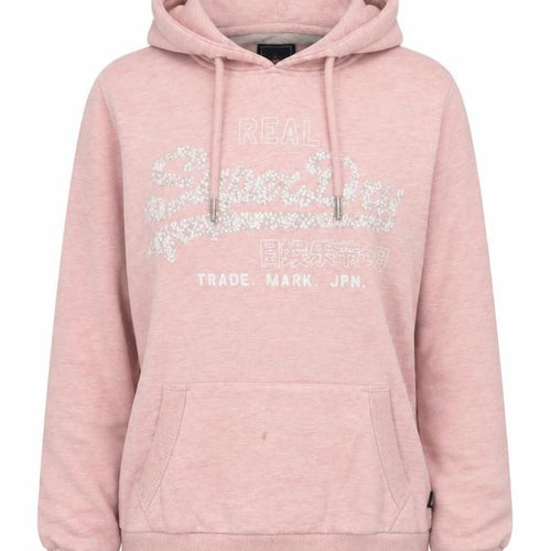 Superdry Womens Pink Pullover Hoodie UK 14 Glitter Logo Cotton Blend