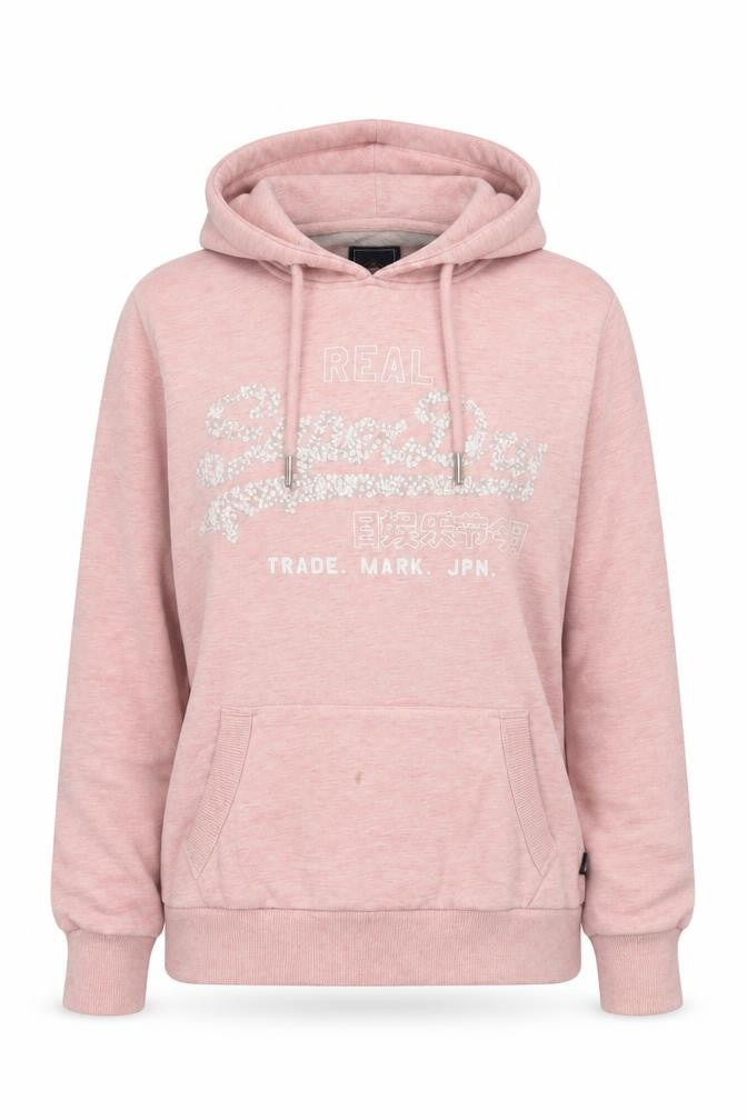 Superdry Womens Pink Pullover Hoodie UK 14 Glitter Logo Cotton Blend