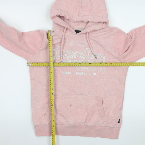 Superdry Womens Pink Pullover Hoodie UK 14 Glitter Logo Cotton Blend