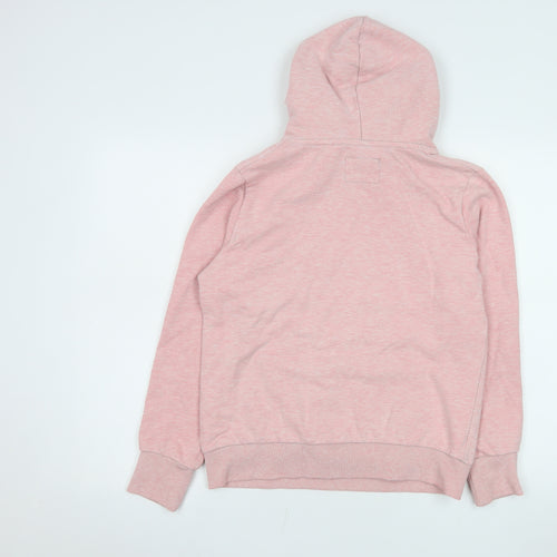 Superdry Womens Pink Pullover Hoodie UK 14 Glitter Logo Cotton Blend