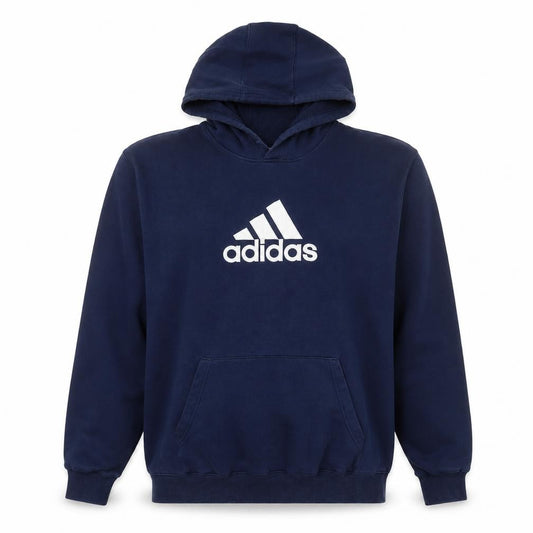 Front view of Adidas Men's Blue XL Pullover Hoodie Sports Fleece Sweatshirt