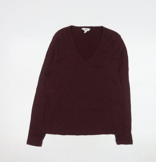 Marks and Spencer Womens Brown V-Neck Long Sleeve Cotton Stretch Top Size 16