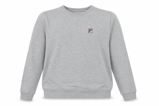 Front view of Fila men’s grey crew neck pullover sweatshirt, size L, regular fit