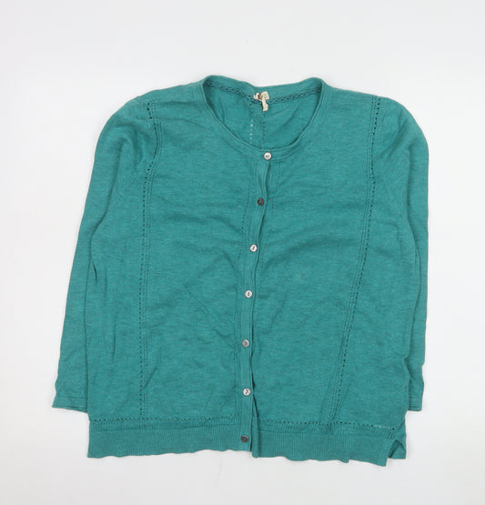 White Stuff Womens Green Cotton Long Sleeve Button Cardigan Size 18