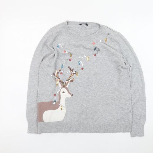 M&Co Women’s Grey Christmas Reindeer Sequin Jumper Size 16