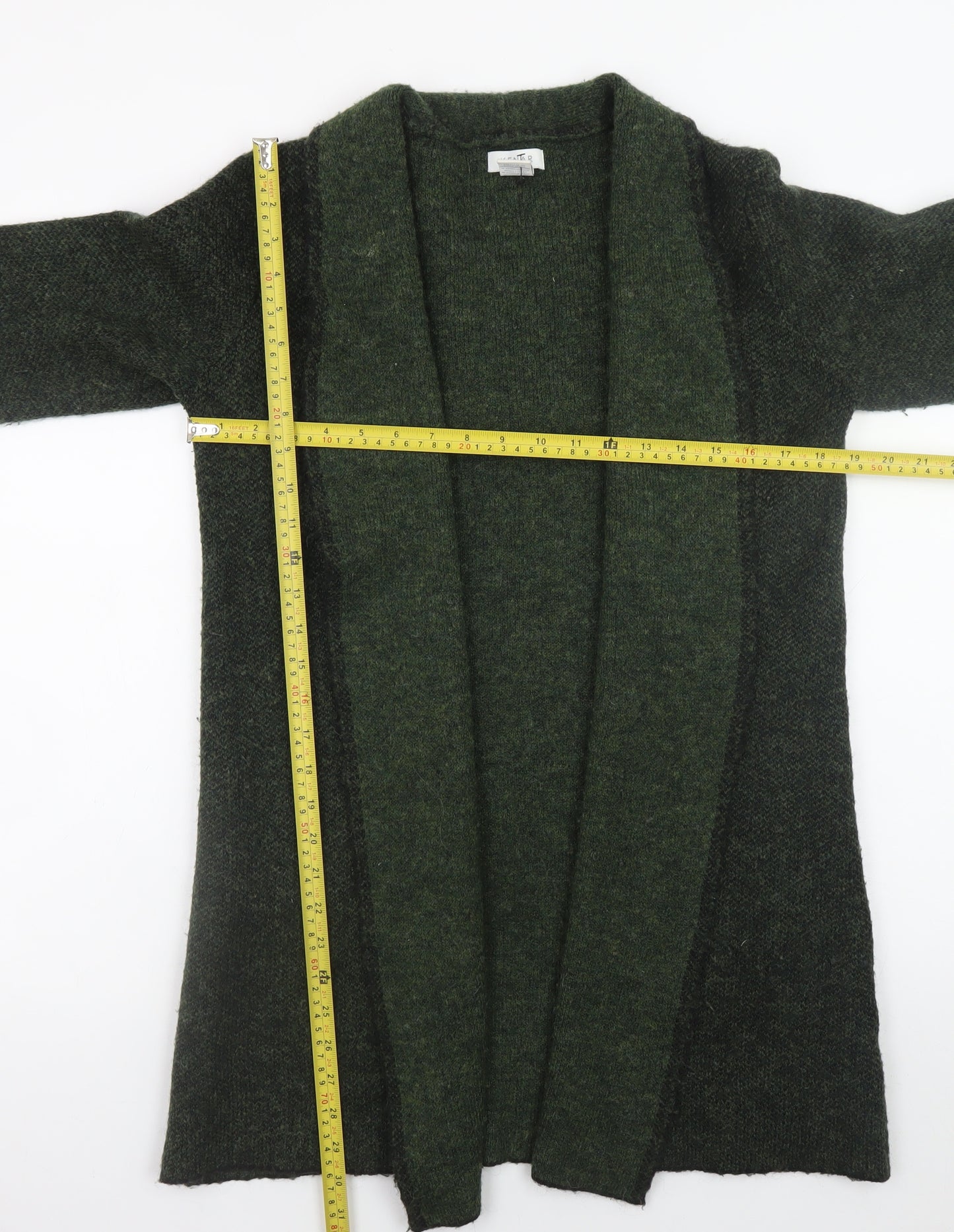 Kenar Women's Green Open Front Long Sleeve Wool Blend Cardigan Size S