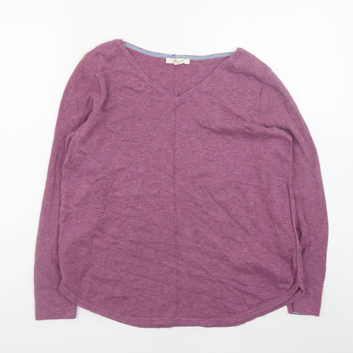 White Stuff Womens Purple V-Neck Long Sleeve Cotton Jumper Size 14