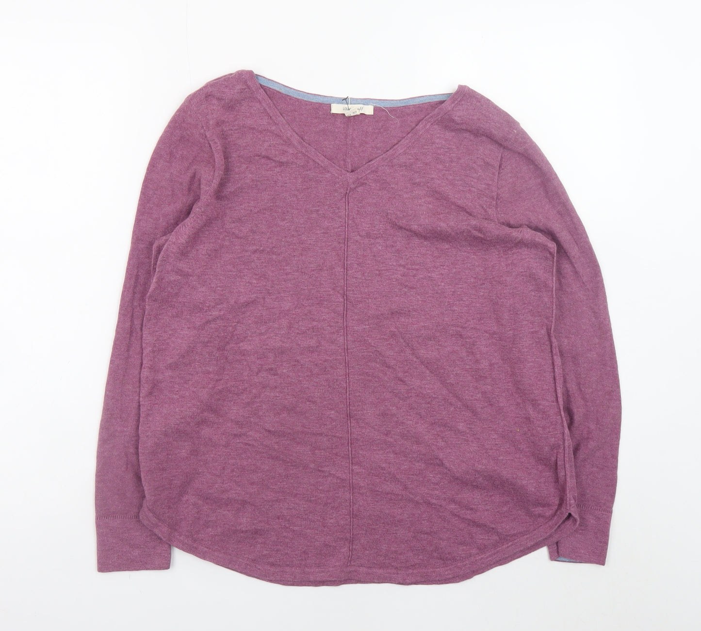 White Stuff Womens Purple V-Neck Long Sleeve Cotton Jumper Size 14