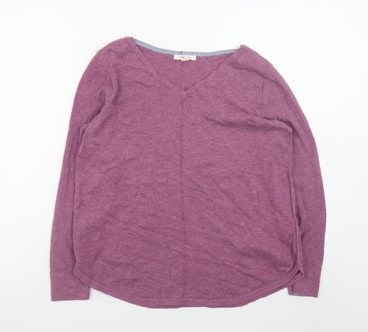 White Stuff Womens Purple V-Neck Long Sleeve Cotton Jumper Size 14