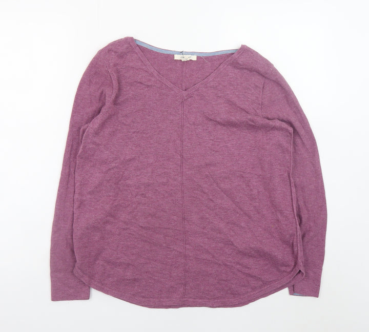 White Stuff Womens Purple V-Neck Long Sleeve Cotton Jumper Size 14