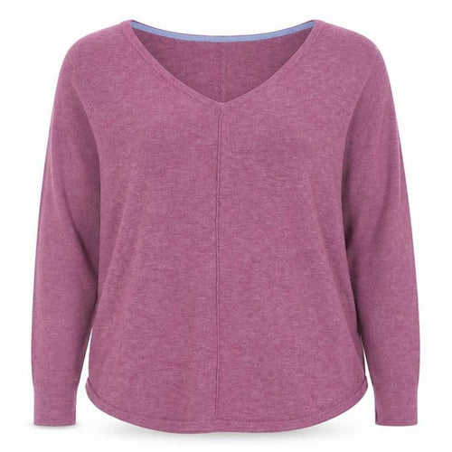 White Stuff Womens Purple V-Neck Long Sleeve Cotton Jumper Size 14