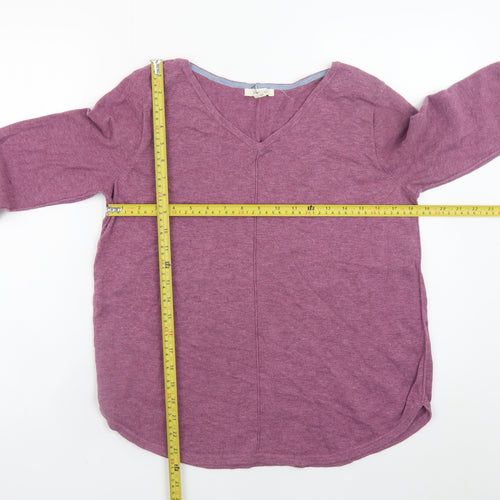 White Stuff Womens Purple V-Neck Long Sleeve Cotton Jumper Size 14