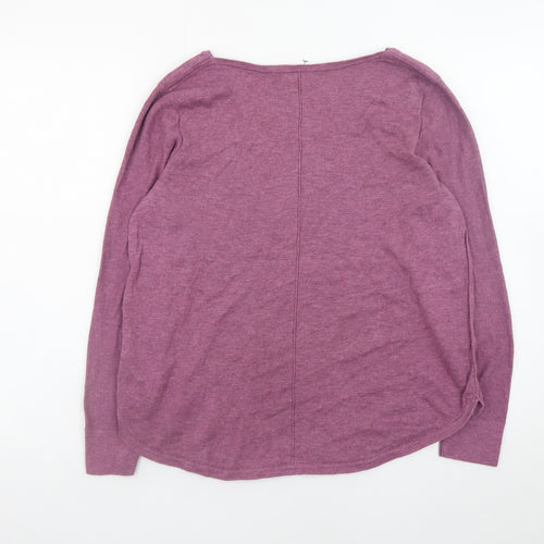 White Stuff Womens Purple V-Neck Long Sleeve Cotton Jumper Size 14