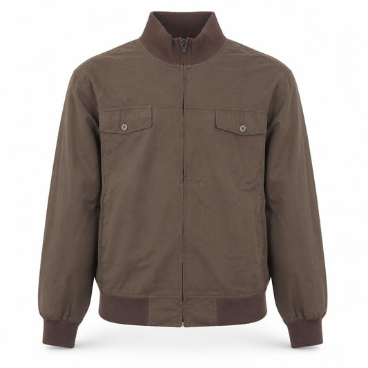 Front view of Easy Men’s Brown XL Bomber Jacket Polyester Cotton Blend Casual