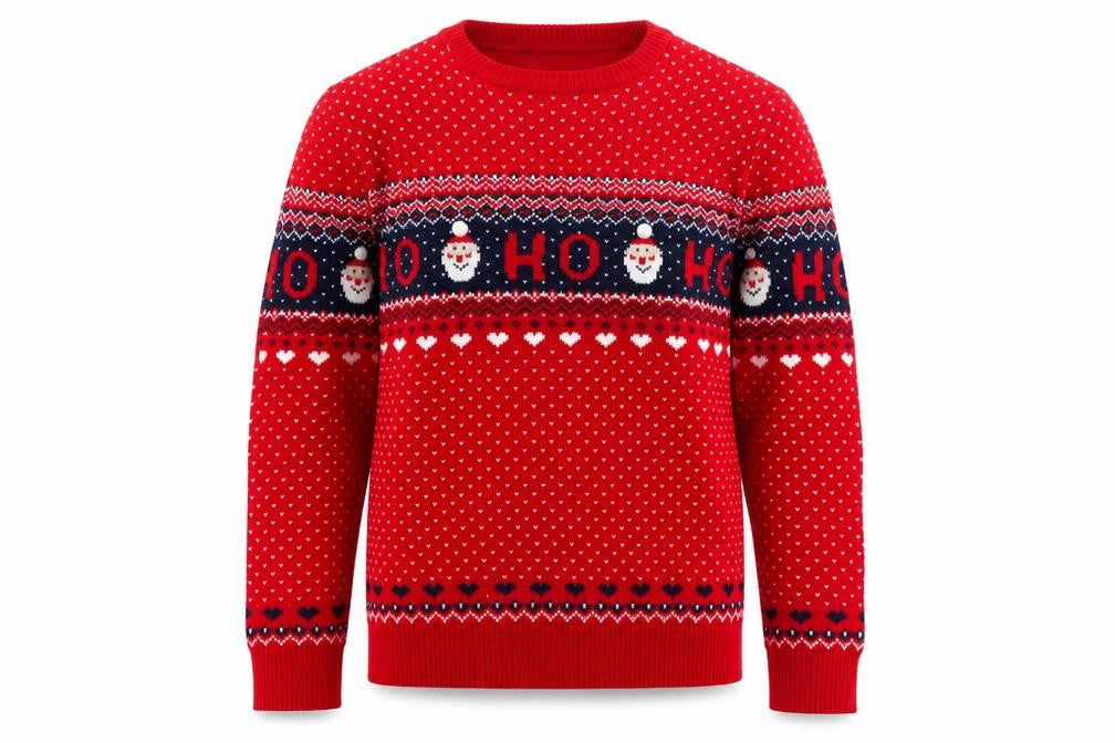 Front view of Papaya Men's Red Christmas Santa Jumper Medium Pullover Knit Sweater