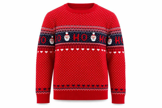 Front view of Papaya Men's Red Christmas Santa Jumper Medium Pullover Knit Sweater
