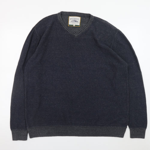 Mantaray Men's Blue V-Neck Cotton Jumper XL Casual Knitwear