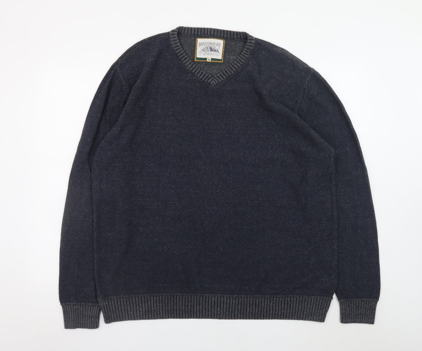 Mantaray Men's Blue V-Neck Cotton Jumper XL Casual Knitwear