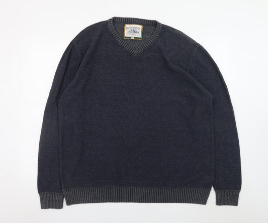 Mantaray Men's Blue V-Neck Cotton Jumper XL Casual Knitwear