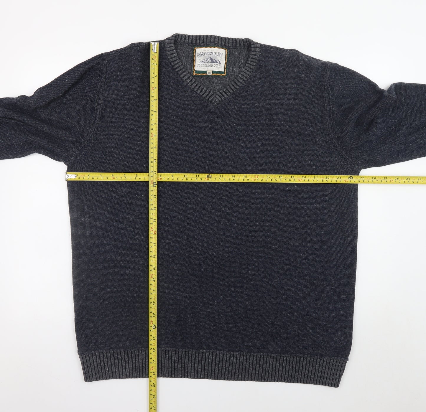 Mantaray Men's Blue V-Neck Cotton Jumper XL Casual Knitwear