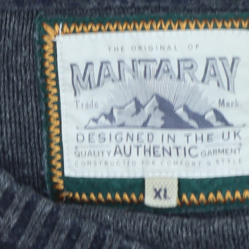 Mantaray Men's Blue V-Neck Cotton Jumper XL Casual Knitwear