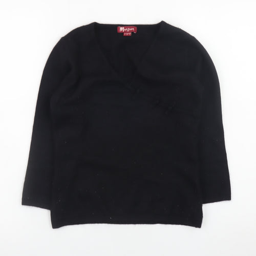 Monsoon Women’s Black Angora V-Neck 3/4 Sleeve Pullover Jumper Size 8